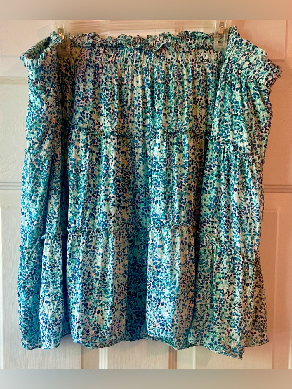 LOFT Plus Navy Turquoise Blue Silver Floral Tiered Ruffle Peasant Skirt Size 20